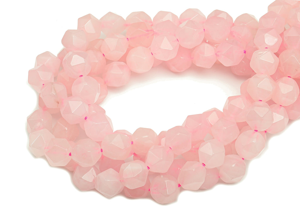 Faceted Hexagon Gemstone Beads - 8mm Rose Quartz Hexagon Beads Crystal - 15.5&quot; /1 Strand - 8.3x7.4mm - Natural Stone Beads - NS1885 - DOMEDBAZAAR