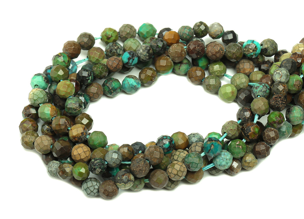 Faceted Turquoise Beads - 4mm Gemstone Beads Round Crystal - 15.5&quot; /1 Strand - Natural Stone Beads - 3.72x3.72x3.72mm - NS1888 - DOMEDBAZAAR