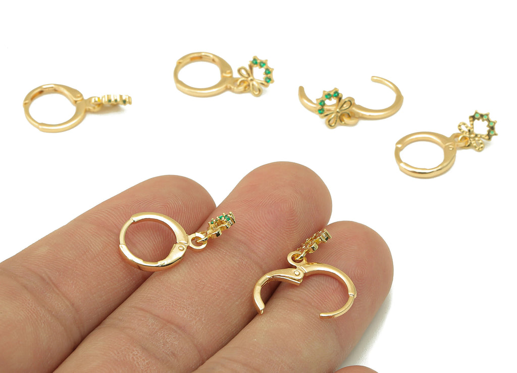 MJ100868 Leverback Earring - Brass - Zircon Earring - Bow Earring - 18K Real Gold Plating - DOMEDBAZAAR
