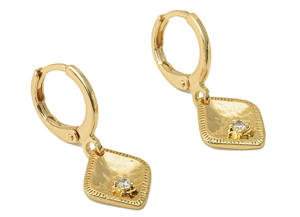 MJ100883 Leverback Earring - Brass - Zircon Earring - Moon Earring - 18K Real Gold Plating - DOMEDBAZAAR