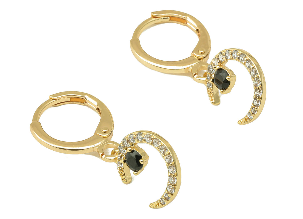 MJ100882 Leverback Earring - Brass - Zircon Earring - Moon Earring - 18K Real Gold Plating - DOMEDBAZAAR