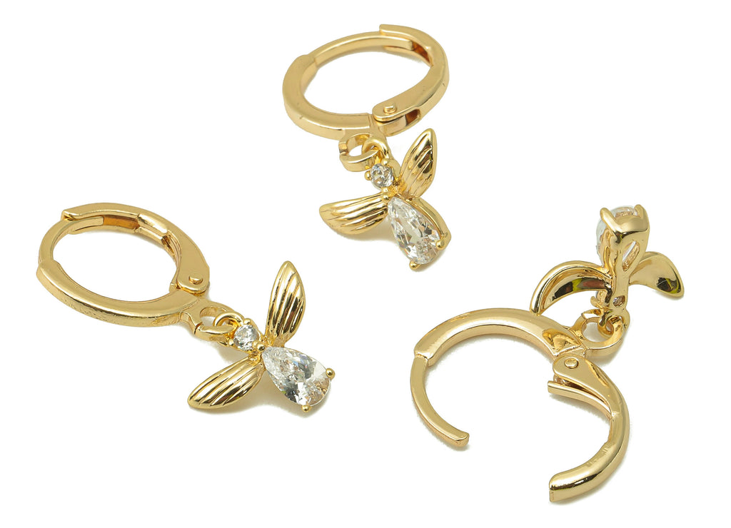 MJ100861 Leverback Earring - Brass - Angel Earring - Zircon Earring - 18K Real Gold Plating - DOMEDBAZAAR