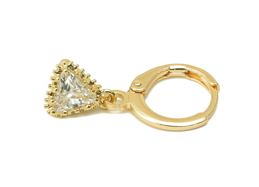 MJ100876 Leverback Earring - Brass - Zircon Earring - Triangle Earring - 18K Real Gold Plating - DOMEDBAZAAR