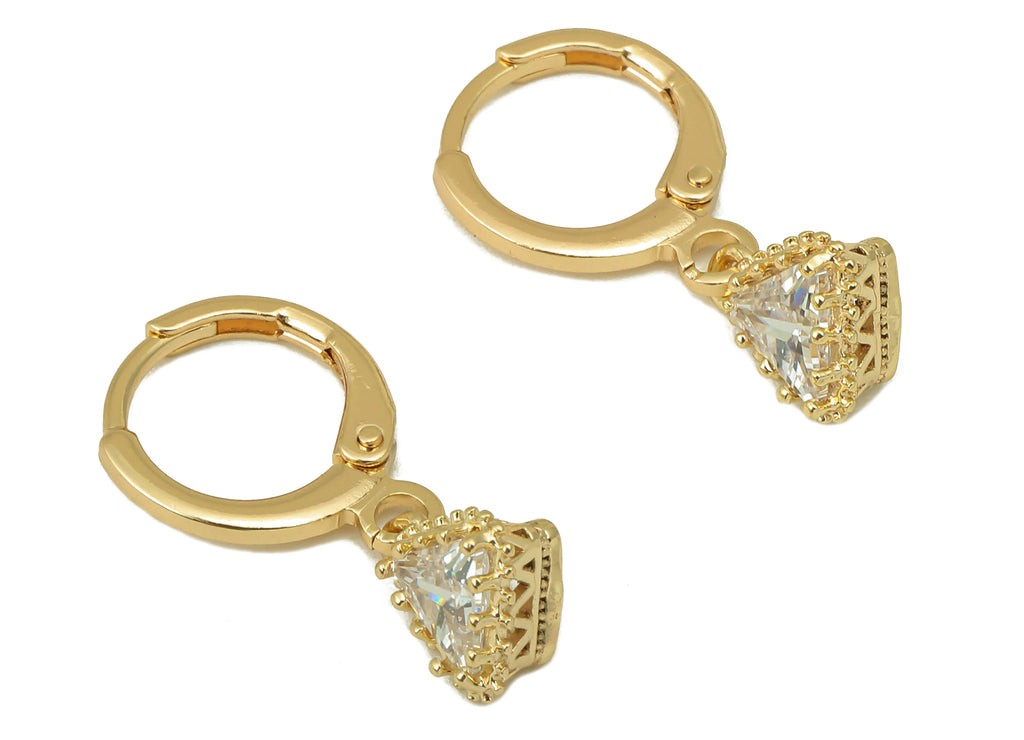 MJ100876 Leverback Earring - Brass - Zircon Earring - Triangle Earring - 18K Real Gold Plating - DOMEDBAZAAR