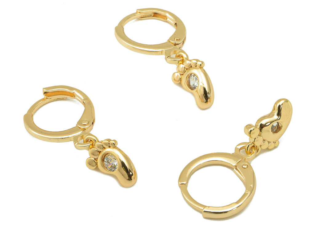 MJ100875 Leverback Earring - Brass - Zircon Earring - Baby Foot Earring - 18K Real Gold Plating - DOMEDBAZAAR