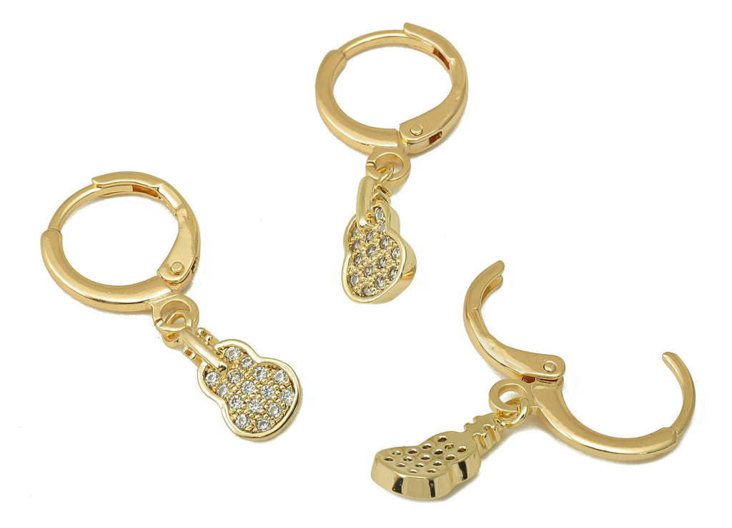 MJ100873 Leverback Earring - Brass - Zircon Earring - Guitar Earring - 18K Real Gold Plating - DOMEDBAZAAR