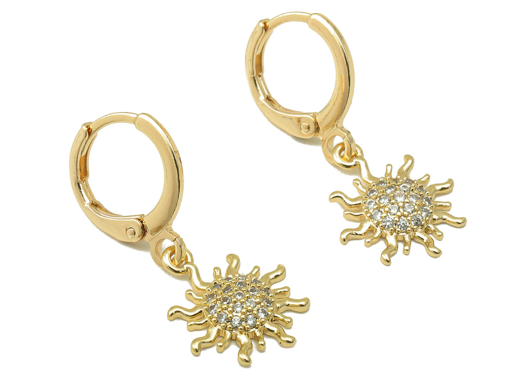 MJ100877 Leverback Earring - Brass - Zircon Earring - Sun Earring - 18K Real Gold Plating - DOMEDBAZAAR