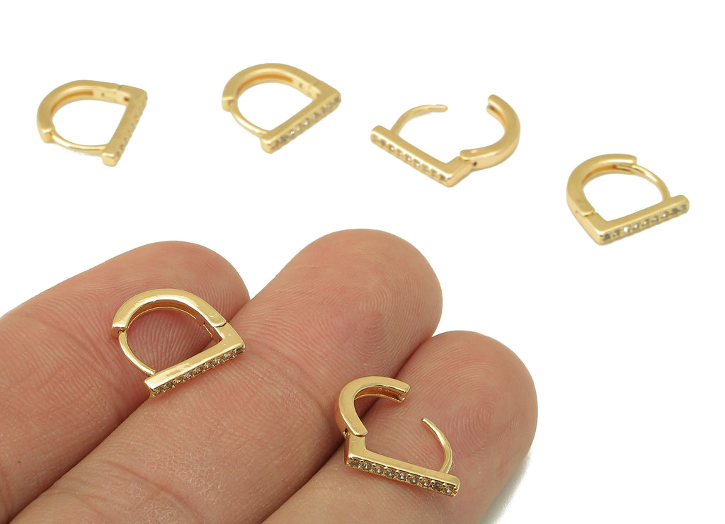 MJ100888 Huggie Hoop Wire Earring - Brass - Bar Huggie Earring - Zircon Earring - 18K Real Gold Plating - DOMEDBAZAAR