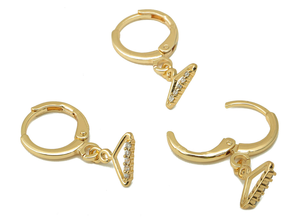 MJ100863 Leverback Earring - Brass - Zircon Earring -Hanger Earring - 18K Real Gold Plating - DOMEDBAZAAR