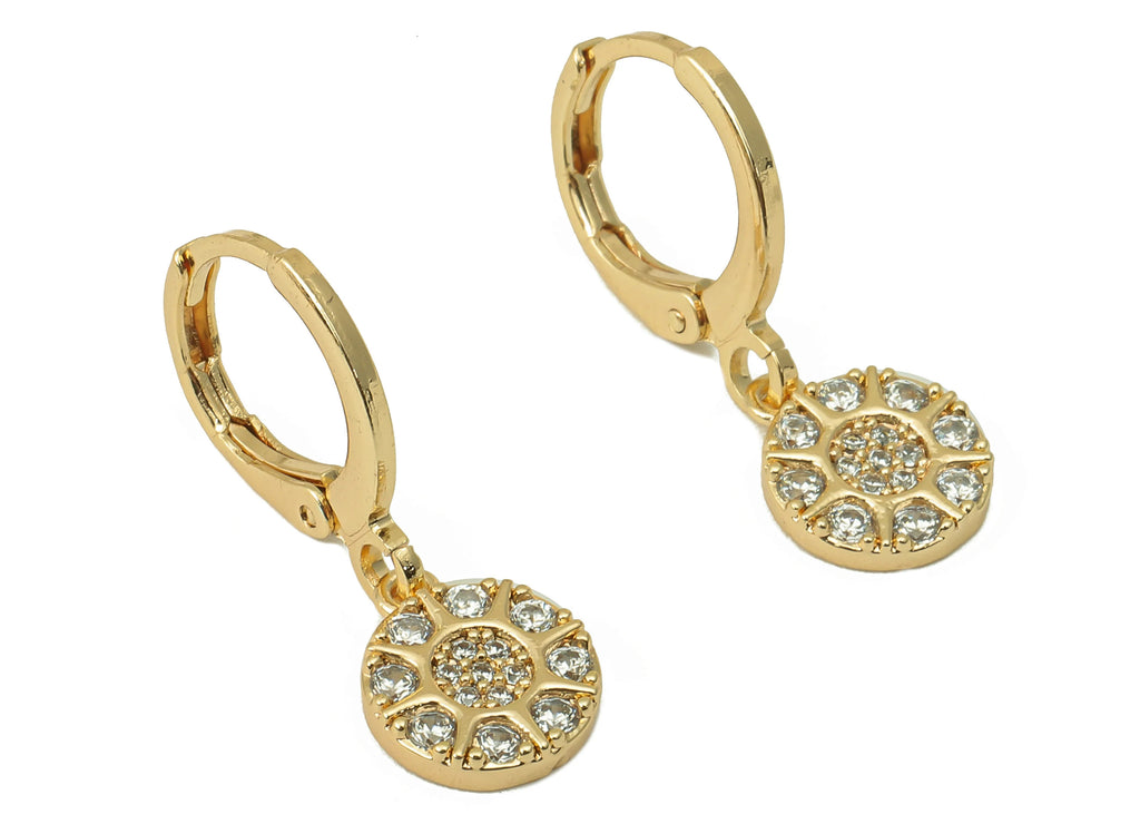 MJ100872 Leverback Earring - Brass - Zircon Earring - 18K Real Gold Plating - DOMEDBAZAAR