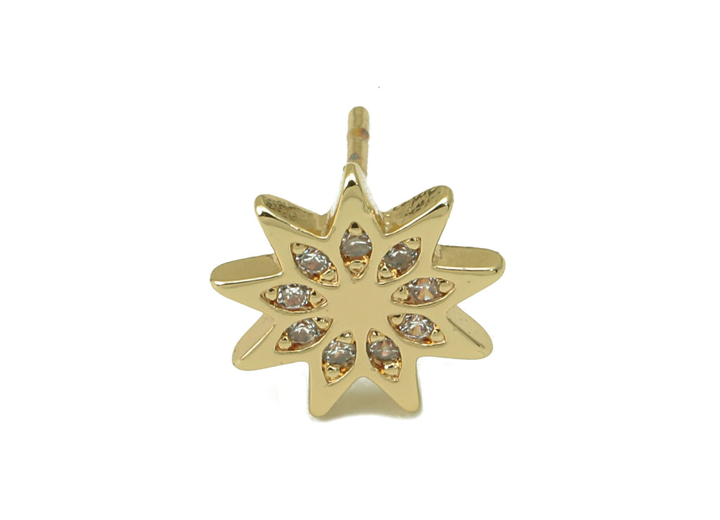 MJ100914 Push Back Stud Earring - Brass - Leaf Earring - Zircon Earring - 316 Stainless Steel Stud - 18K Real Gold Plating - DOMEDBAZAAR