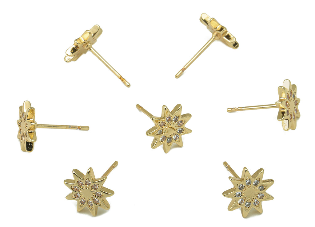 MJ100914 Push Back Stud Earring - Brass - Leaf Earring - Zircon Earring - 316 Stainless Steel Stud - 18K Real Gold Plating - DOMEDBAZAAR
