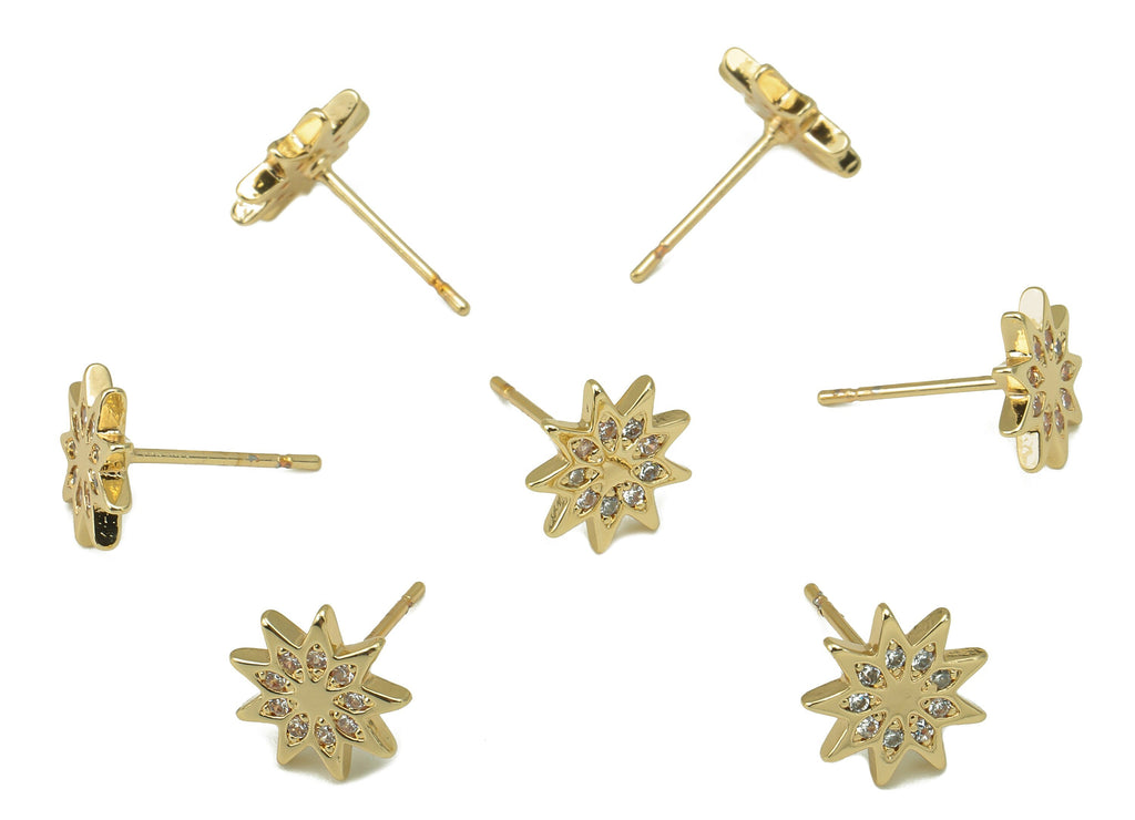 MJ100914 Push Back Stud Earring - Brass - Leaf Earring - Zircon Earring - 316 Stainless Steel Stud - 18K Real Gold Plating - DOMEDBAZAAR