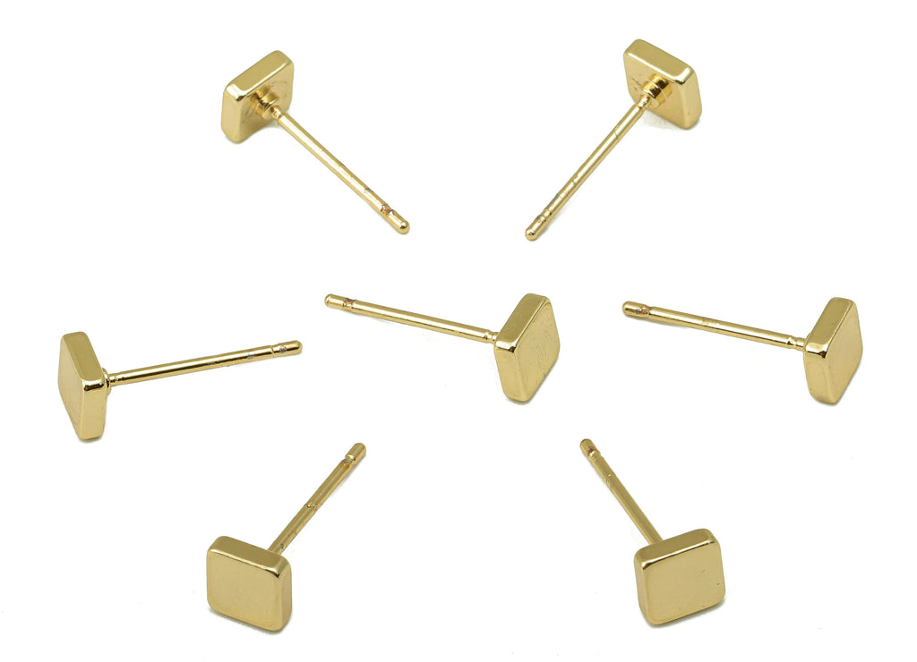 MJ100915 Push Back Stud Earring - Brass - Square Stud Earring - 316 Stainless Steel Stud - 18K Real Gold Plating - DOMEDBAZAAR