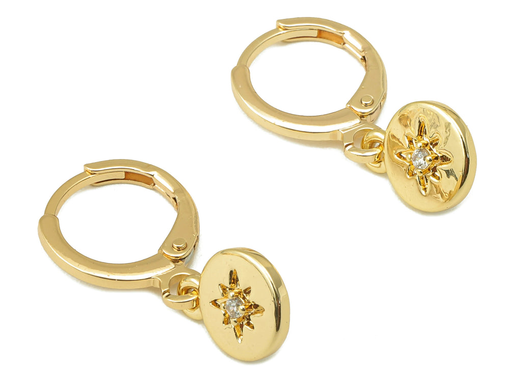 MJ100869 Leverback Earring - Brass - Zircon Earring -North Earring - 18K Real Gold Plating - DOMEDBAZAAR