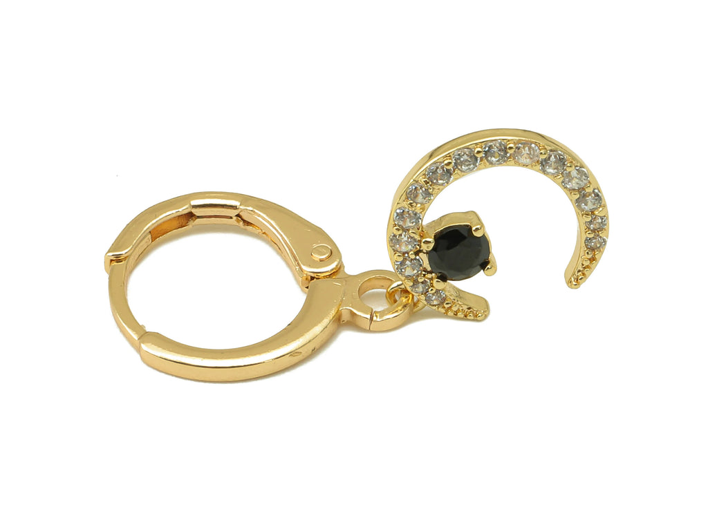 MJ100882 Leverback Earring - Brass - Zircon Earring - Moon Earring - 18K Real Gold Plating - DOMEDBAZAAR