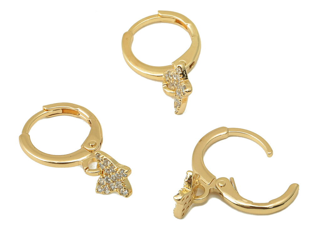 MJ100874 Leverback Earring - Brass - Zircon Earring - Butterfly Earring - 18K Real Gold Plating - DOMEDBAZAAR