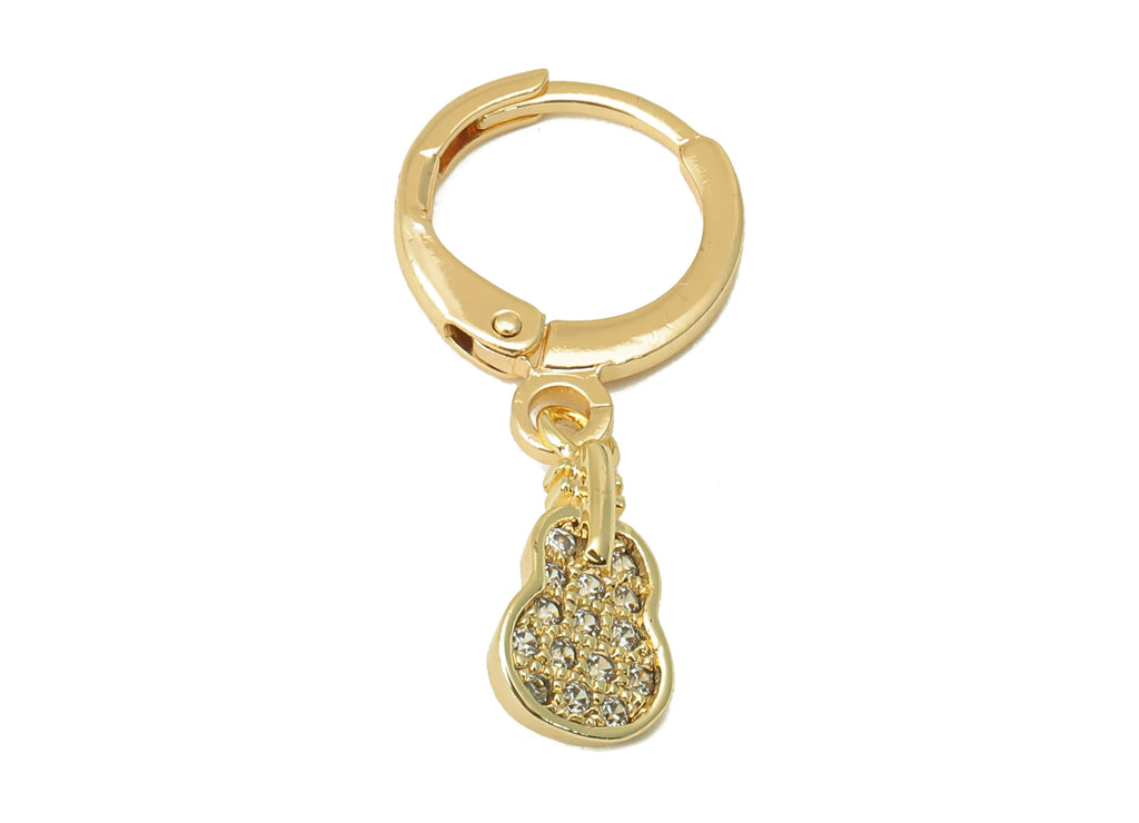MJ100873 Leverback Earring - Brass - Zircon Earring - Guitar Earring - 18K Real Gold Plating - DOMEDBAZAAR