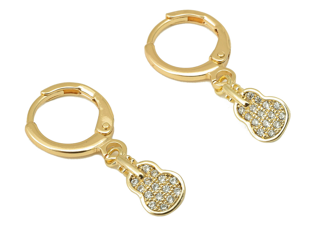 MJ100873 Leverback Earring - Brass - Zircon Earring - Guitar Earring - 18K Real Gold Plating - DOMEDBAZAAR