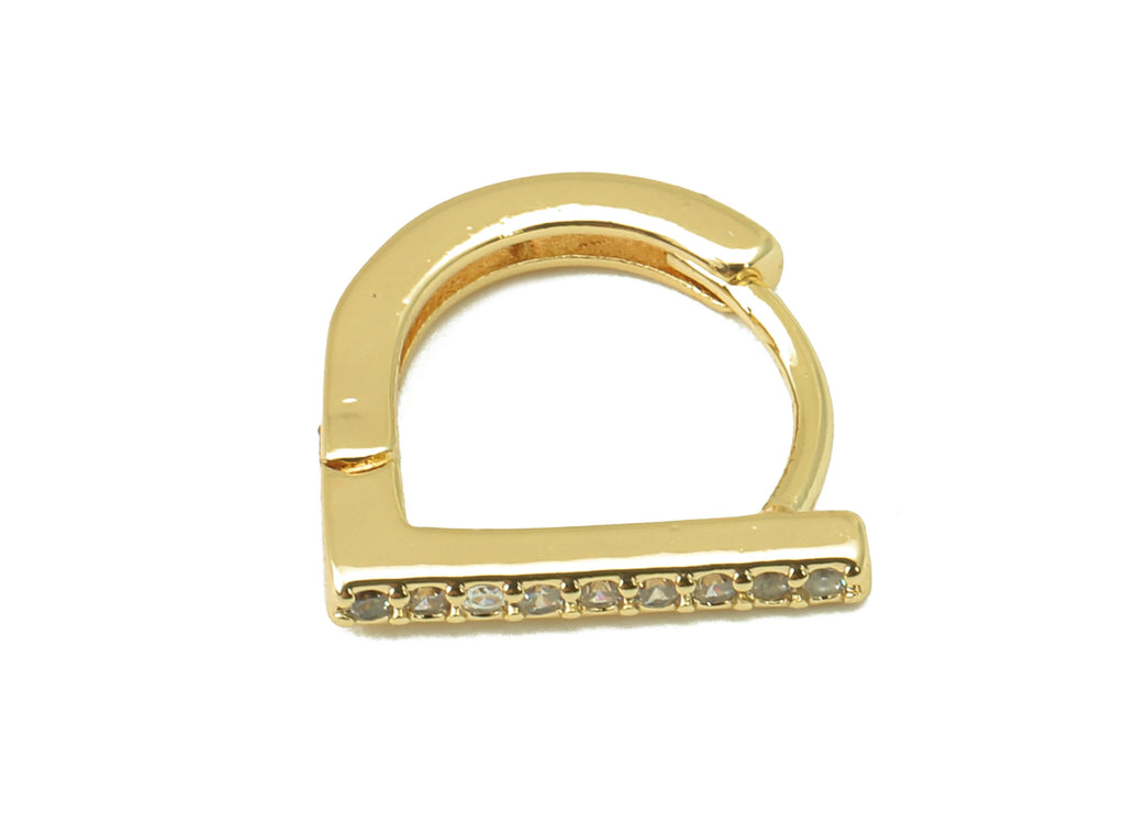 MJ100888 Huggie Hoop Wire Earring - Brass - Bar Huggie Earring - Zircon Earring - 18K Real Gold Plating - DOMEDBAZAAR