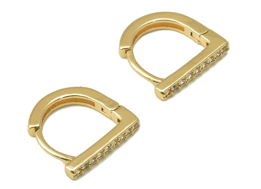 MJ100888 Huggie Hoop Wire Earring - Brass - Bar Huggie Earring - Zircon Earring - 18K Real Gold Plating - DOMEDBAZAAR