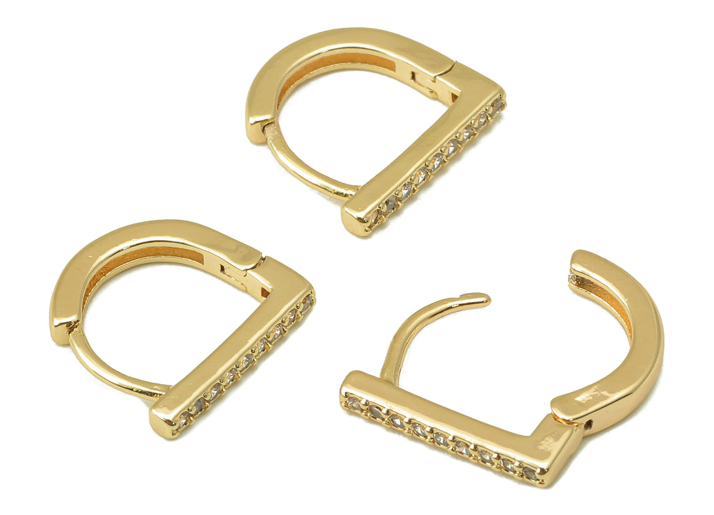 MJ100888 Huggie Hoop Wire Earring - Brass - Bar Huggie Earring - Zircon Earring - 18K Real Gold Plating - DOMEDBAZAAR