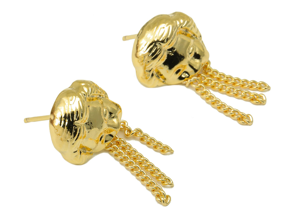 MJ100018 - Push Back Stud Earring - Brass - Curb Chain  Tassel Earring -Stainless Steel - 18K Real Gold Plating - DOMEDBAZAAR
