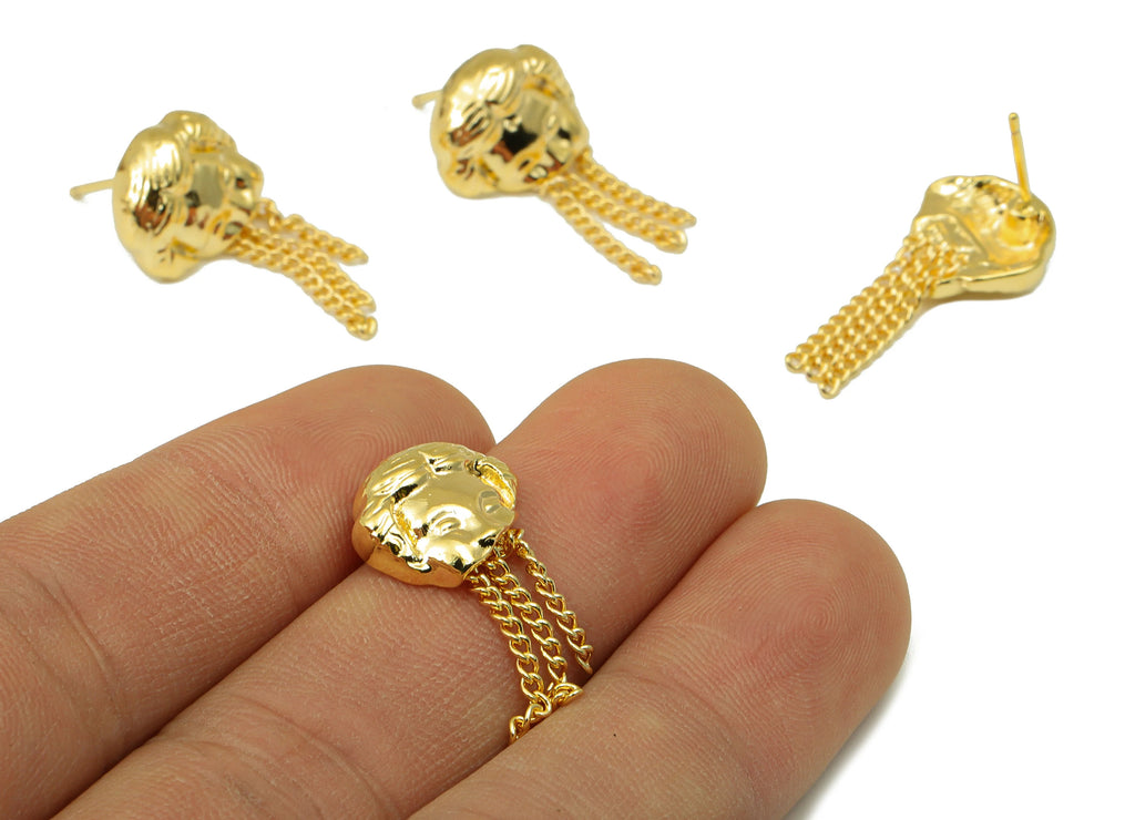 MJ100018 - Push Back Stud Earring - Brass - Curb Chain  Tassel Earring -Stainless Steel - 18K Real Gold Plating - DOMEDBAZAAR