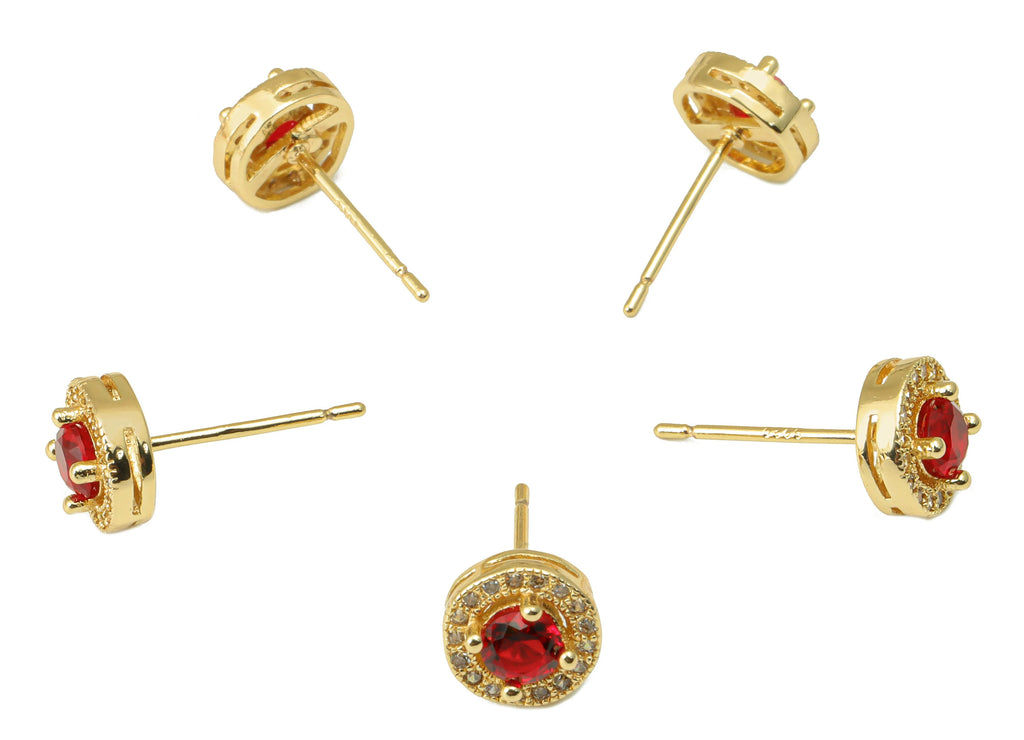 MJ100065 Push Back Stud  Earring - Brass - 925 Silver Stud - Zircon Earring - 18K Real Gold Plating - DOMEDBAZAAR