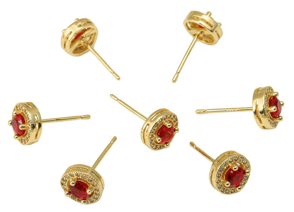 MJ100065 Push Back Stud  Earring - Brass - 925 Silver Stud - Zircon Earring - 18K Real Gold Plating - DOMEDBAZAAR