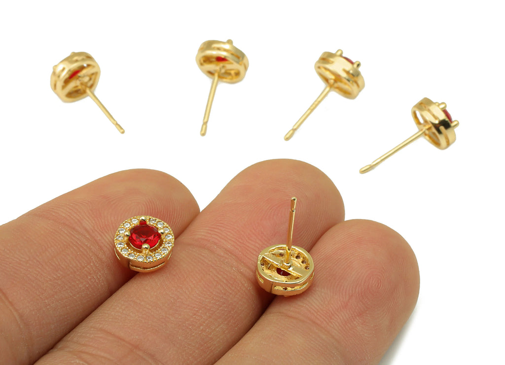 MJ100065 Push Back Stud  Earring - Brass - 925 Silver Stud - Zircon Earring - 18K Real Gold Plating - DOMEDBAZAAR