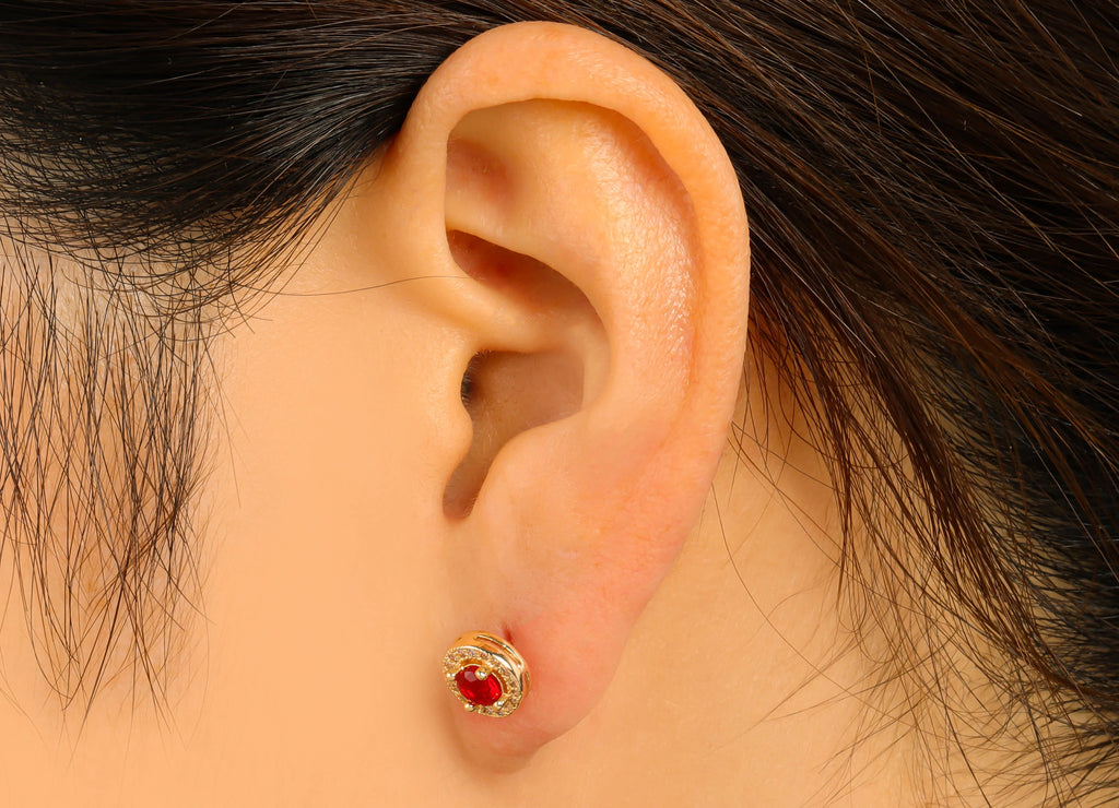 MJ100065 Push Back Stud  Earring - Brass - 925 Silver Stud - Zircon Earring - 18K Real Gold Plating - DOMEDBAZAAR