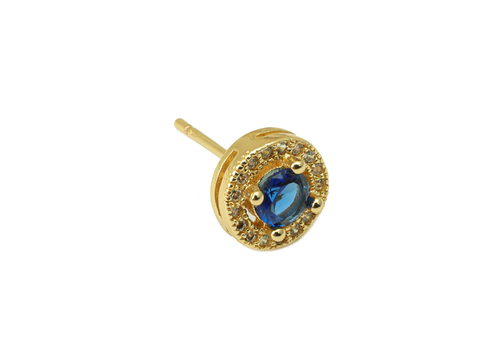 MJ100017 - Push Back Stud Earring - Brass -Mini Round  - 925 Silver Stud - Cubic Zircon Earring - 18K Real Gold Plating - DOMEDBAZAAR