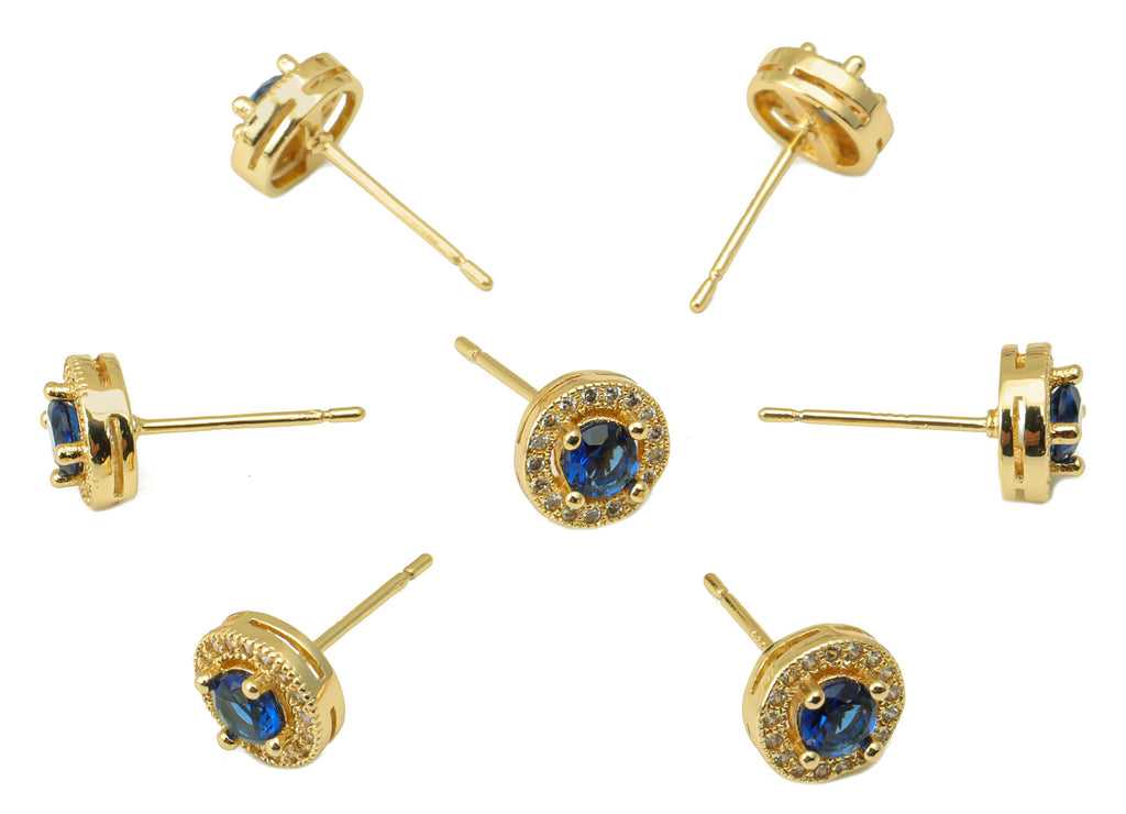 MJ100017 - Push Back Stud Earring - Brass -Mini Round  - 925 Silver Stud - Cubic Zircon Earring - 18K Real Gold Plating - DOMEDBAZAAR