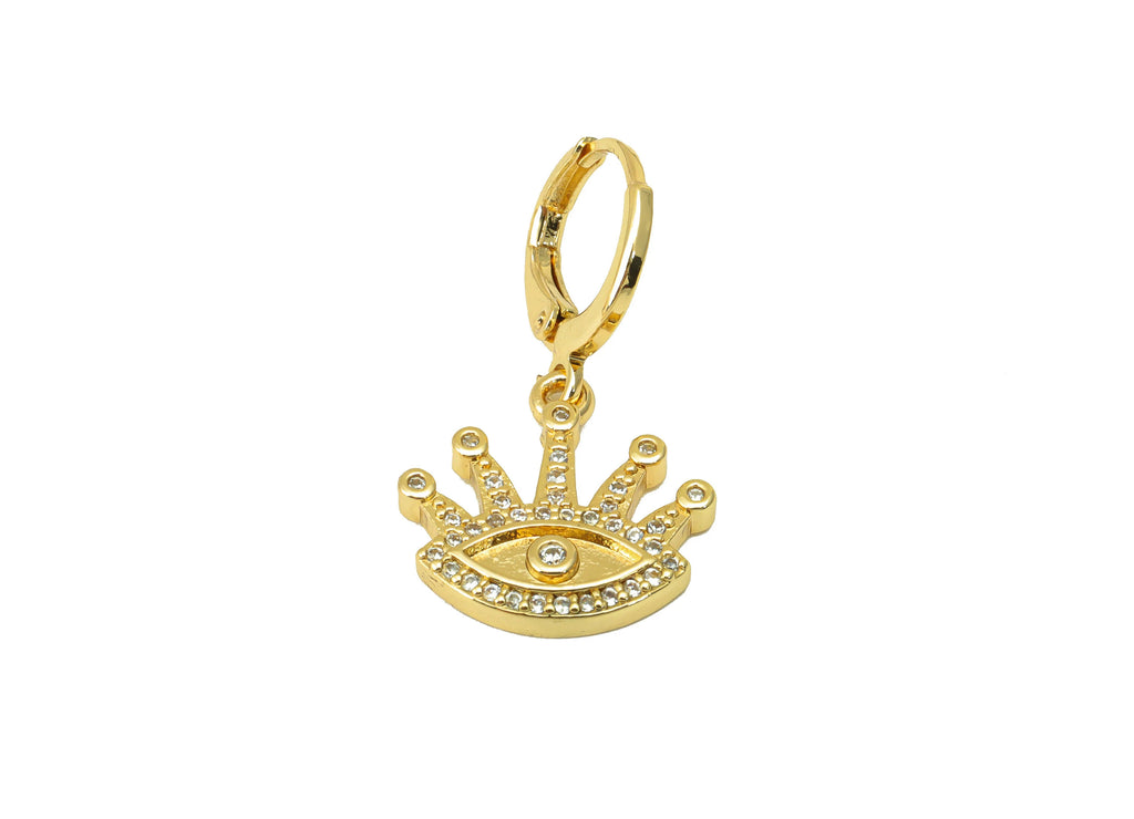 MJ100009 - Lever Back Earring - Brass - Crown Leverback Earring - Cubic Zircon - Eye Zircon Earrings - 18K Real Gold Plating - DOMEDBAZAAR