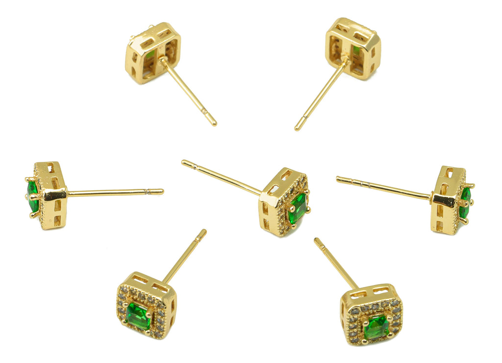 MJ100062 Push Back Stud  Earring - Brass - 316 Stainless Steel Stud - Zircon Earring - 18K Real Gold Plating - DOMEDBAZAAR
