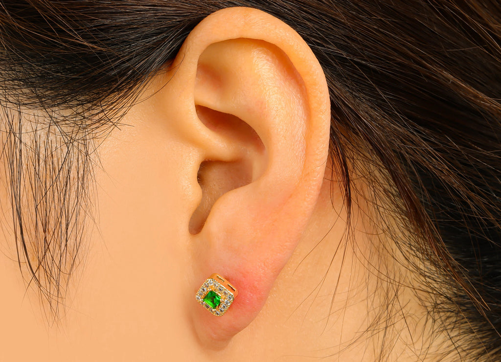 MJ100062 Push Back Stud  Earring - Brass - 316 Stainless Steel Stud - Zircon Earring - 18K Real Gold Plating - DOMEDBAZAAR