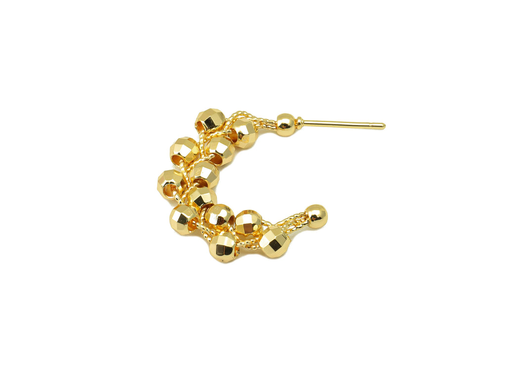 MJ100015 - Push Back Stud Earring - Brass - Beaded C Hoop Earring - Stainless Steel Stud - 18K Real Gold Plating - DOMEDBAZAAR