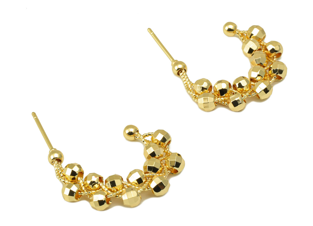 MJ100015 - Push Back Stud Earring - Brass - Beaded C Hoop Earring - Stainless Steel Stud - 18K Real Gold Plating - DOMEDBAZAAR