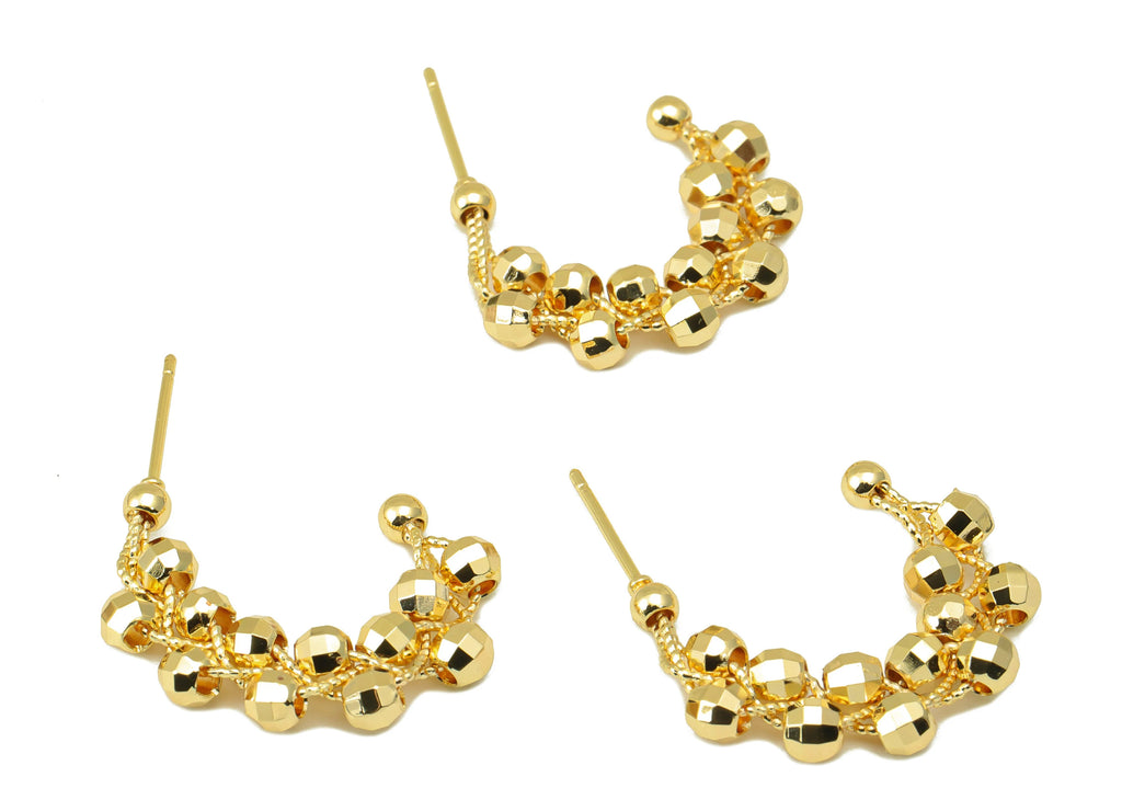 MJ100015 - Push Back Stud Earring - Brass - Beaded C Hoop Earring - Stainless Steel Stud - 18K Real Gold Plating - DOMEDBAZAAR
