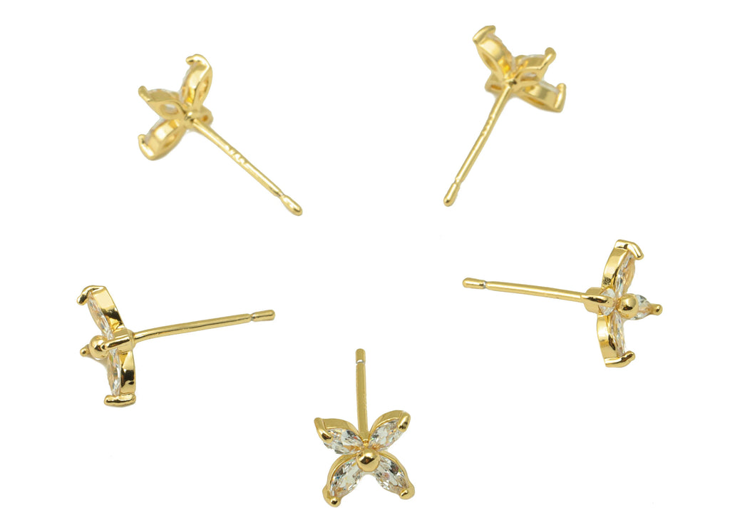 MJ100061 Push Back Stud  Earring - Brass - Flower Laser  Cut Earring - 925 Silver Stud - Zircon Earring - 18K Real Gold Plating - DOMEDBAZAAR