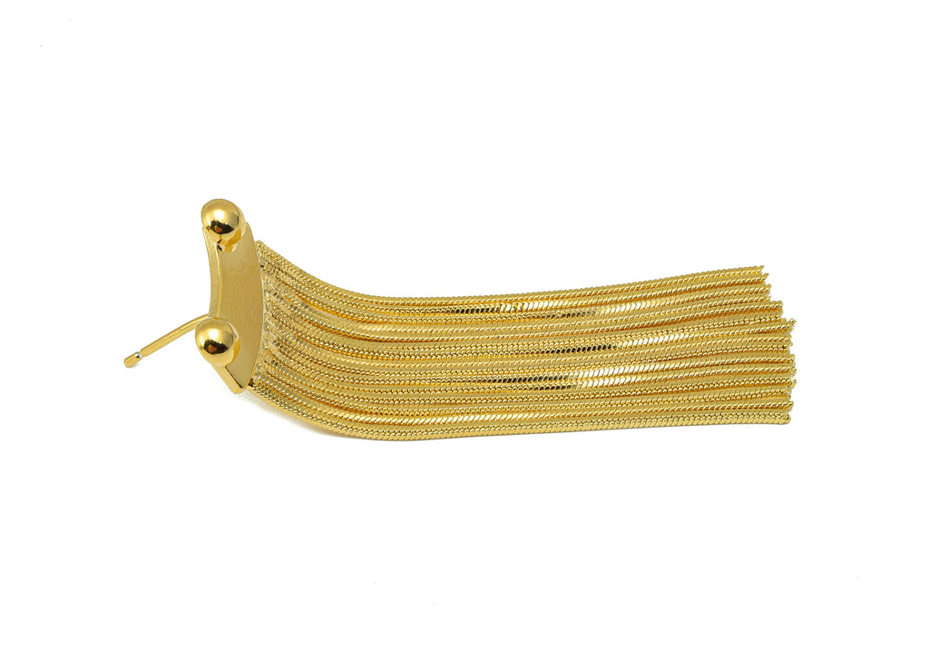 MJ100014 - Push Back Stud Earring - Brass - Snake Chain Tassel Earring - 925 Silver Stud - 18K Real Gold Plating - DOMEDBAZAAR
