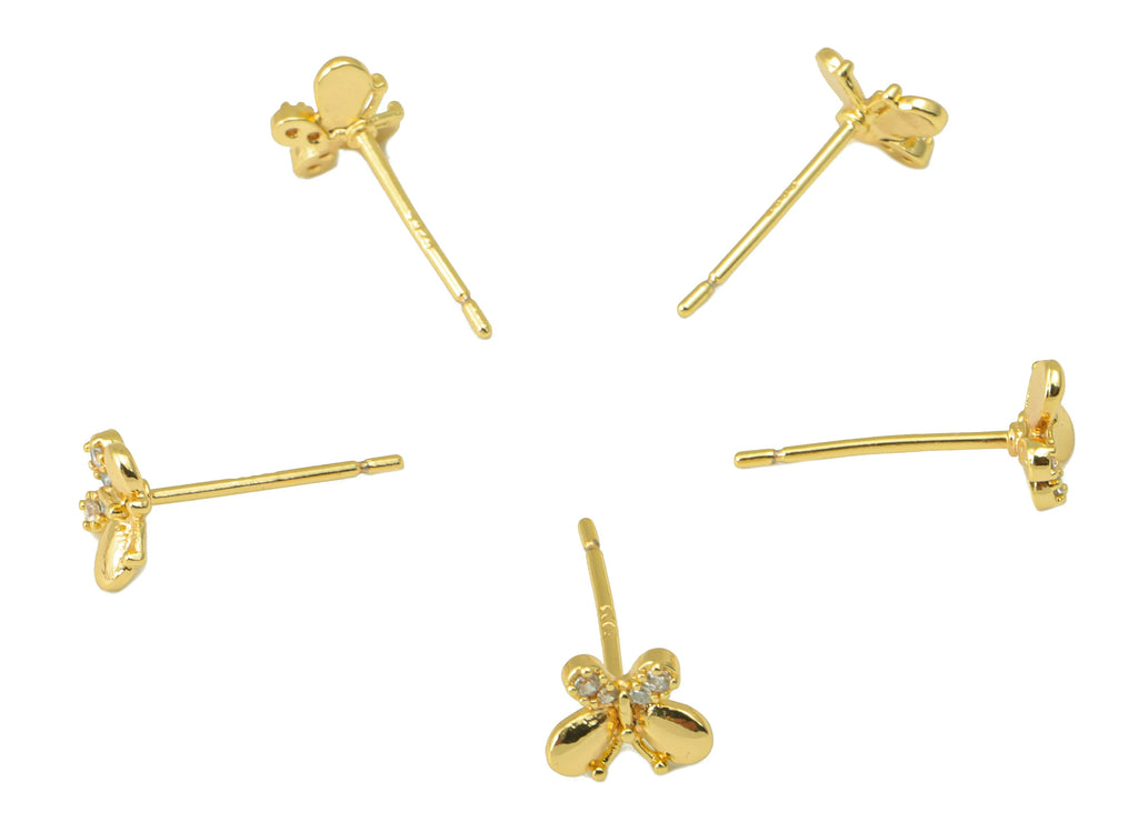 MJ100063 Push Back Stud  Earring - Brass - Butterfly Earring - 925 Silver Stud - Zircon Earring - 18K Real Gold Plating - DOMEDBAZAAR