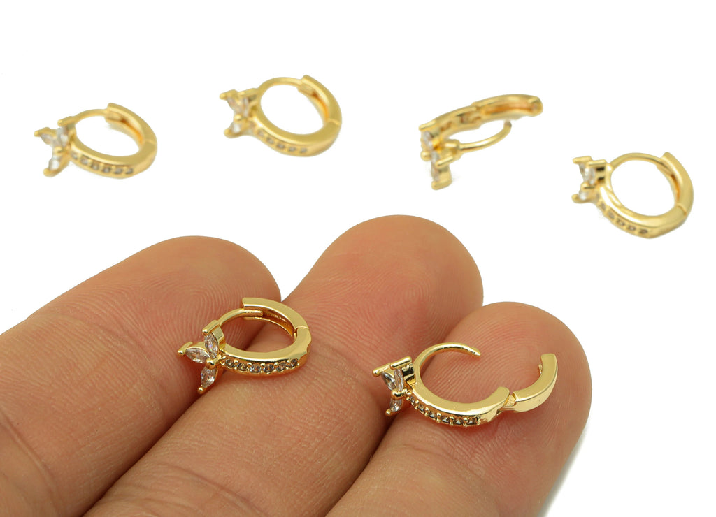 MJ100055 Huggie Hoop Wire  Earring - Brass - 316 Stainless Steel Stud - Zircon Earring - 18K Real Gold Plating - DOMEDBAZAAR