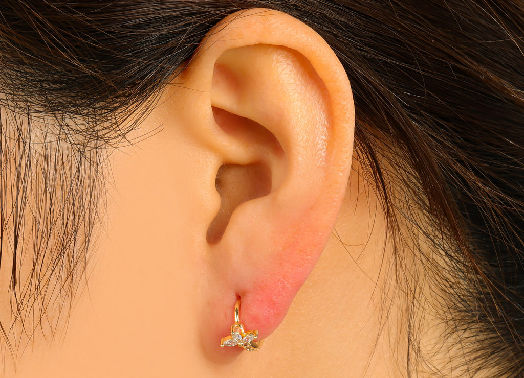MJ100055 Huggie Hoop Wire  Earring - Brass - 316 Stainless Steel Stud - Zircon Earring - 18K Real Gold Plating - DOMEDBAZAAR