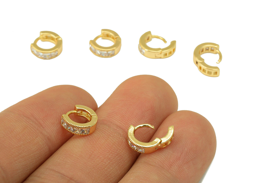 MJ100053 Huggie Hoop Wire Earring - Brass - 316 Stainless Steel Stud - Zircon Earring - 18K Real Gold Plating - DOMEDBAZAAR
