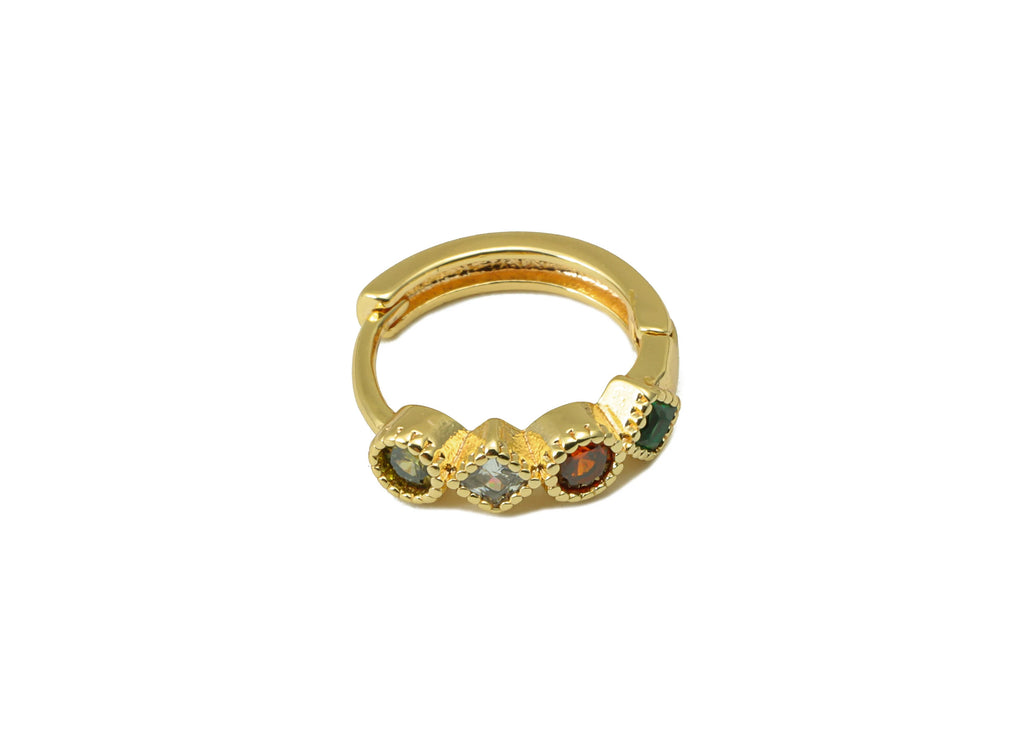 MJ100058 Huggie Hoop Wire  Earring - Rainbow Cz Geometric - Huggie Earring - Brass - 316 Stainless Steel Stud - Zircon Earring - 18K Real Gold Plating - DOMEDBAZAAR