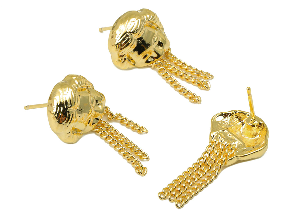 MJ100018 - Push Back Stud Earring - Brass - Curb Chain  Tassel Earring -Stainless Steel - 18K Real Gold Plating - DOMEDBAZAAR