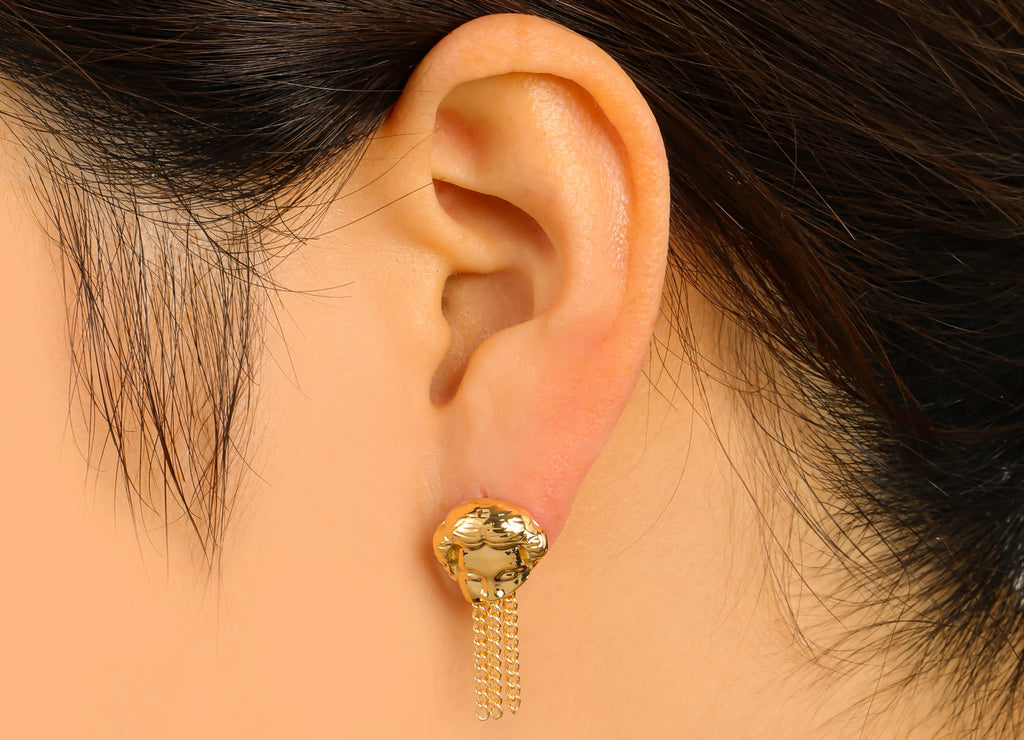 MJ100018 - Push Back Stud Earring - Brass - Curb Chain  Tassel Earring -Stainless Steel - 18K Real Gold Plating - DOMEDBAZAAR