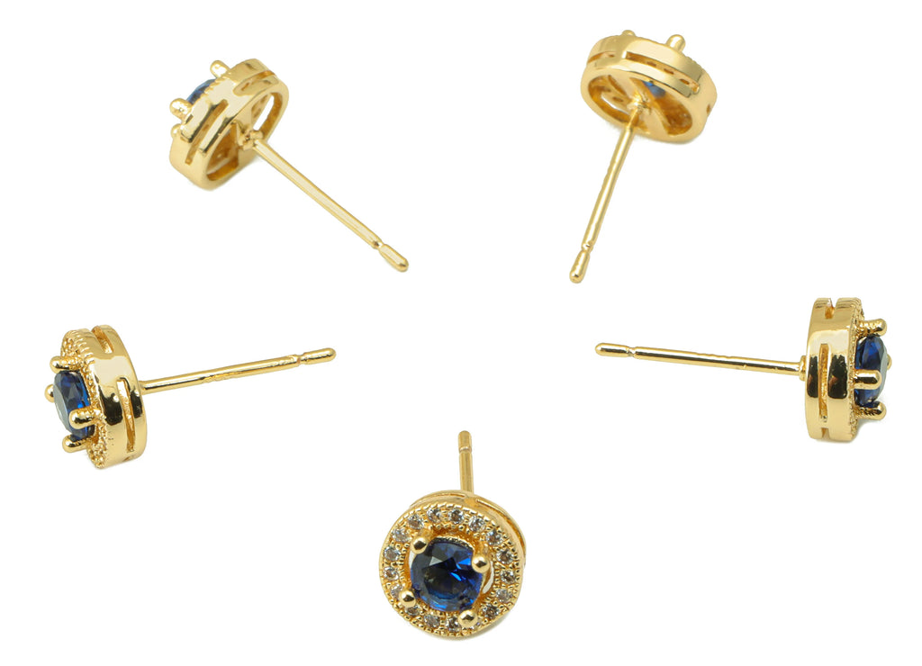 MJ100017 - Push Back Stud Earring - Brass -Mini Round  - 925 Silver Stud - Cubic Zircon Earring - 18K Real Gold Plating - DOMEDBAZAAR